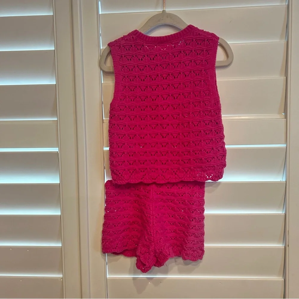 Zara Sleeveless Sweater Short Set Hot Pink Size 3
